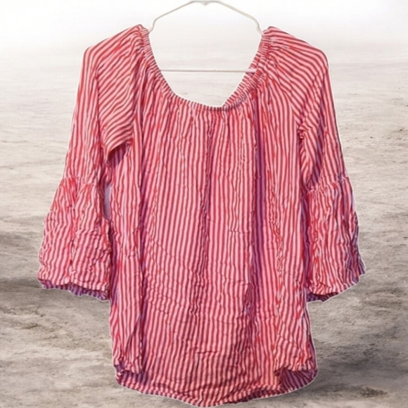 Beachlunchlounge Striped L Red and White Bell Sleeve Blouse Size Medium - Picture 1 of 7